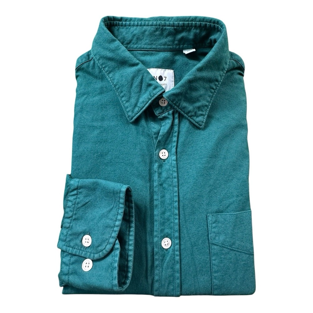 NNO7 No Nationality Green Wash Mens Cotton L/S Button Front Size Medium